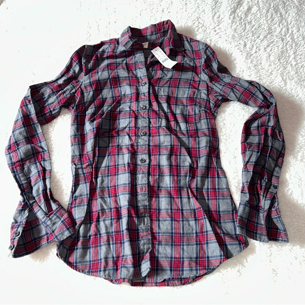 J. Crew Red and Gray Plaid Button-Down Shirt